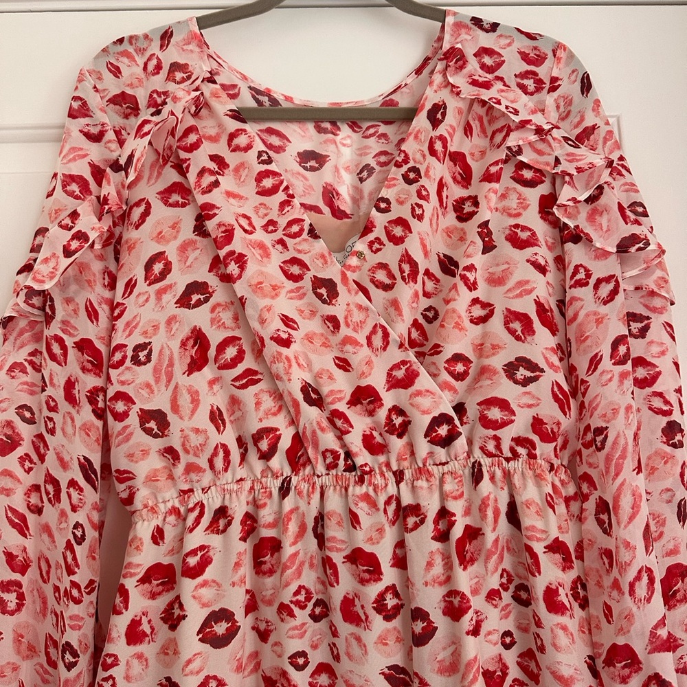 Rachel Zoe 100% Silk NWT Lipstick Print Maxi Ruffle Dress - Picture 5 of 11